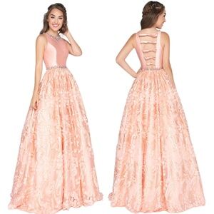 Mac Duggal 66340H Size 4 Pink Floral Gown With Crystal Details